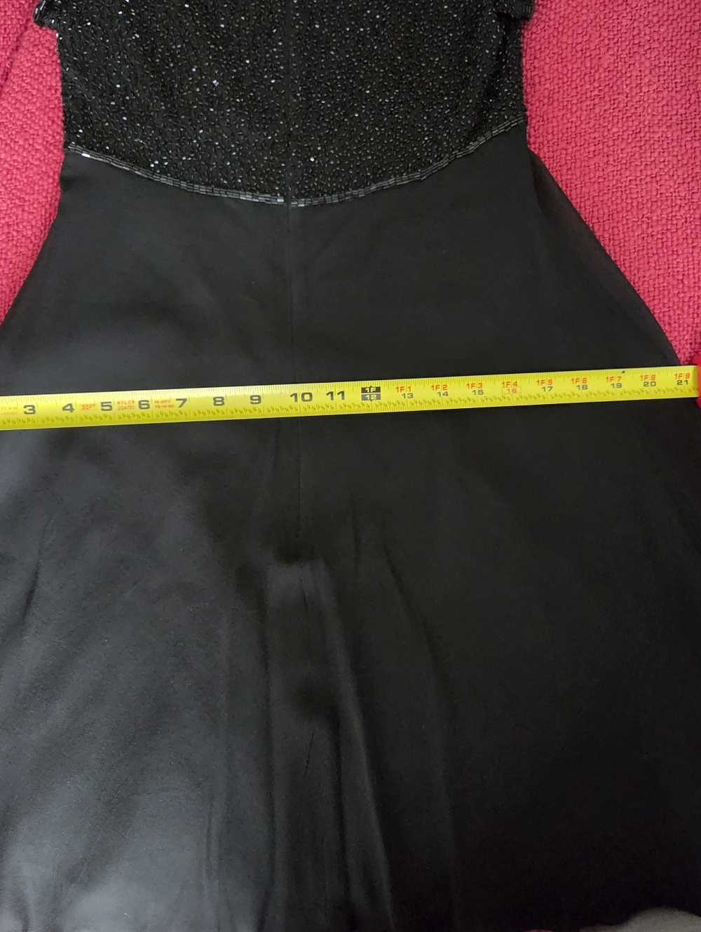 Vintage Little Black Dress - Beaded Bodice, Empire Waist, Flowing Silk Skirt - Picture 12 of 16